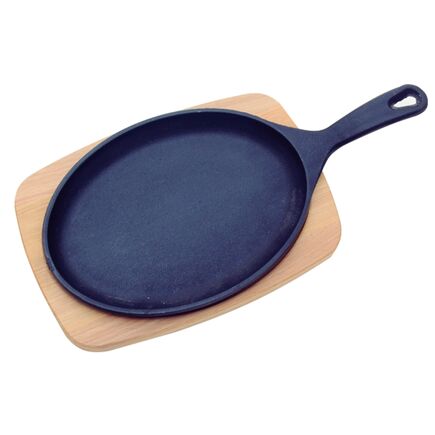 Tábua para Churrasco Tramontina Mix Grill Oval em Ferro Fundido com Base em Madeira Mista com Cabo 38,5 x 19 cm