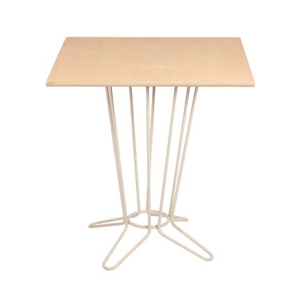 Mesa Quadrada Coluna Central Tramontina Barcelona em Multilaminado Natural com Base em Aço Acabamento Fendi 70 cm