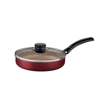 Frigideira Reta Tramontina Turim em Alumínio com Revestimento Interno e Externo em Antiaderente Starflon Max Vermelho com Tampa de Vidro 22 cm 1,7 L