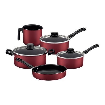 Jogo de Panelas Tramontina Caribe com Revestimento Interno e Externo em antiaderente Starflon Max Vermelho 5 Peças