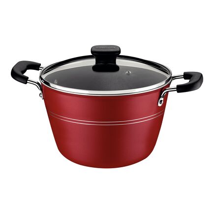 Caldeirão Tramontina Sicília em Alumínio com Revestimento Interno e Externo em Antiaderente Starflon Excellent Vermelho com Tampa de Vidro 24 cm 5,7 L