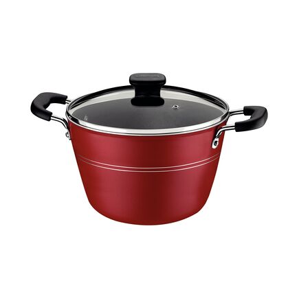 Caldeirão Tramontina Sicília em Alumínio com Revestimento Interno e Externo em Antiaderente Starflon Excellent Vermelho com Tampa de Vidro 26 cm 7,6 L