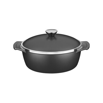 Caçarola Tramontina Lyon em Alumínio Forjado com Revestimento Interno e Externo Antiaderente Starflon High Performance Preto com Tampa 24 cm 3,7 L