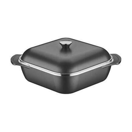 Caçarola Quadrada Tramontina Lyon em Alumínio Forjado com Revestimento Interno e Externo Antiaderente Starflon Preto com Tampa 28 cm 5,5 L