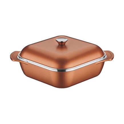 Caçarola Quadrada Tramontina Lyon em Alumínio Forjado com Revestimento Interno e Externo Antiaderente Starflon Dourado com Tampa 28 cm 5,5 L