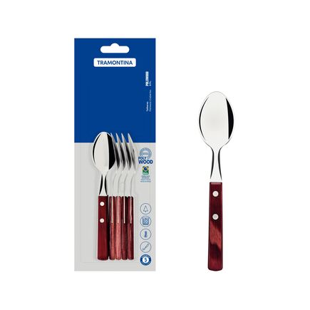 Conjunto de Colheres para Chá Tramontina com Lâminas em Aço Inox e Cabos em Madeira Tratada Polywood Vermelho 6 Peças