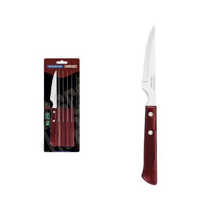 Conjunto de Facas para Churrasco Tramontina com Lâminas em Aço Inox e Cabos de Madeira Tratada Polywood Vermelho 6 Peças