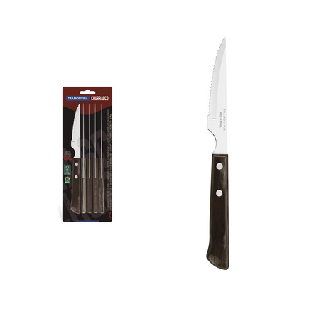 Conjunto de Facas para Churrasco Tramontina com Lâminas em Aço Inox e Cabos de Madeira Tratada Polywood Castanho 6 Peças