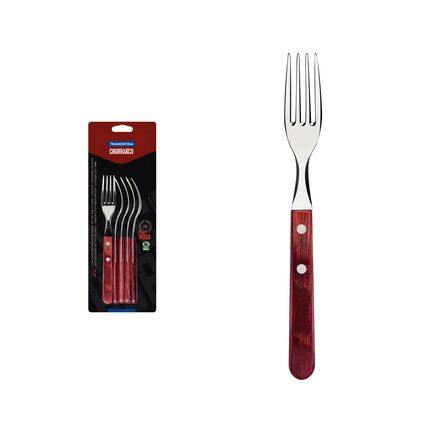 Conjunto de Garfos para Churrasco Tramontina em Aço Inox com Cabo Vermelho Polywood 6 Peças