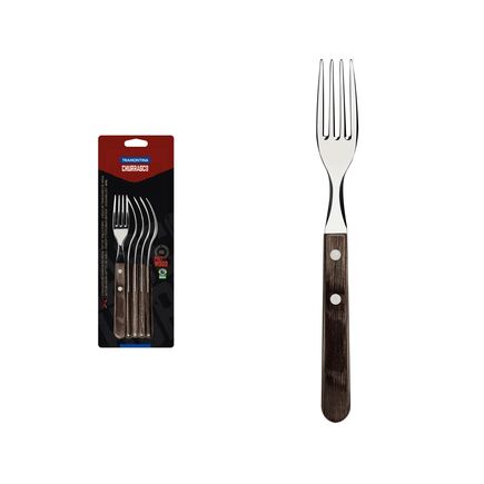 Conjunto de Garfos para Churrasco Tramontina em Aço Inox com Cabo Castanho Polywood 6 Peças