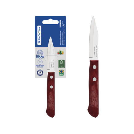 Faca para Legumes e Frutas Tramontina Polywood com Lâmina em Aço Inox e Cabo de Madeira Tratada Vermelho 3