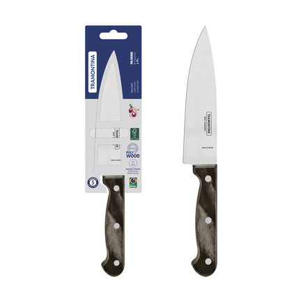 Faca Chef Tramontina Polywood com Lâmina em Aço Inox e Cabo de Madeira Tratada Castanho 6