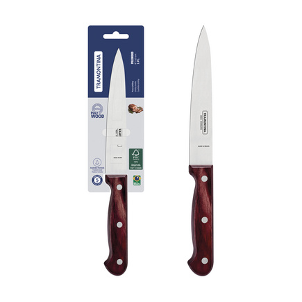 Faca Utility Tramontina Polywood com Lâmina em Aço Inox e Cabo de Madeira Tratada Vermelho 6