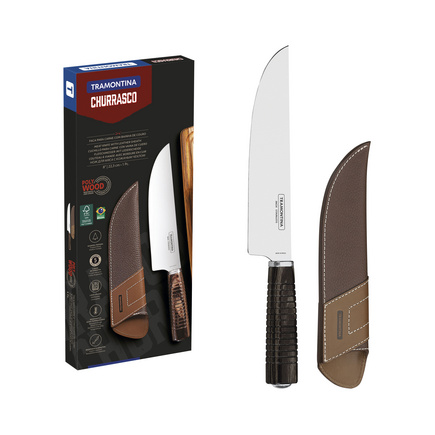 Faca para Carne Tramontina com Lâmina em Aço Inox e Cabo de Madeira Tratada Polywood Castanho com Bainha de Couro 8