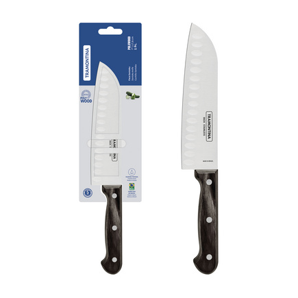 Faca Santoku Tramontina com Lâmina em Aço Inox e Cabo em Madeira Tratada Polywood Castanho 7