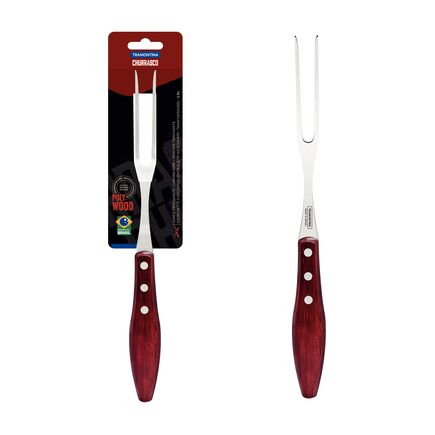 Garfo Trinchante Tramontina com Lâmina em Aço Inox e Cabo de Madeira Tratada Polywood Vermelho