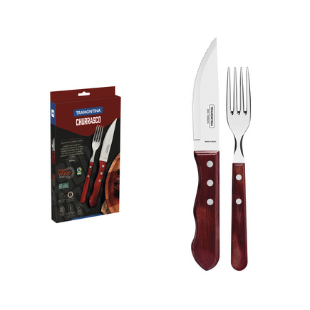 Jogo de Talheres Jumbo para Churrasco Tramontina em Aço Inox com Cabo Vermelho Polywood 4 Peças