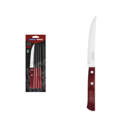 Conjunto de Facas para Churrasco Tramontina 5 em Aço Inox com Cabo Vermelho Polywood 6 Peças
