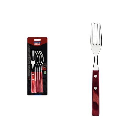 Conjunto de Garfos para Churrasco Tramontina com Lâminas em Aço Inox e Cabos de Madeira Tratada Polywood Vermelho 6 Peças