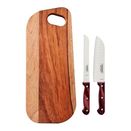 Kit para Frios Tramontina Polywood com Lâminas de Aço Inox e Cabos de Madeira Tratada Polywood Vermelho 3 Peças