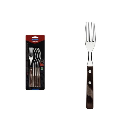 Conjunto de Garfos para Churrasco Tramontina com Lâminas em Aço Inox e Cabos de Madeira Tratada Polywood Castanho 6 Peças