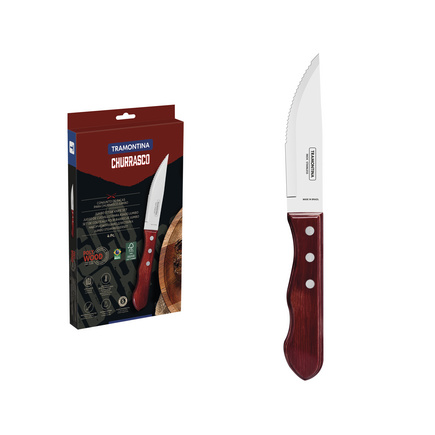 Conjunto de Facas para Churrasco Jumbo Tramontina em Aço Inox com Cabo Vermelho Polywood 4 Peças