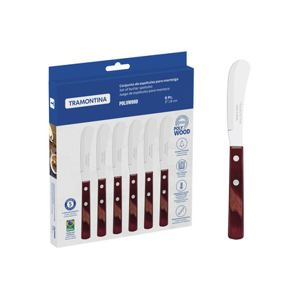 Conjunto de Espátulas para Manteiga Tramontina Polywood com Lâminas em Aço Inox e Cabos de Madeira Tratada Vermelho 6 Peças