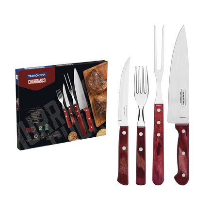Kit para Churrasco Tramontina em Aço Inox com Cabo Vermelho Polywood 14 Peças