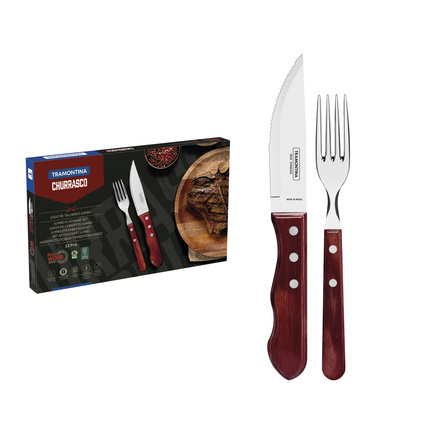 Jogo de Talheres para Churrasco Jumbo Tramontina em Aço Inox com Cabo Vermelho Polywood 12 Peças