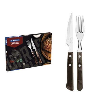 Jogo de Talheres para Churrasco Tramontina em Aço Inox com Cabo Castanho Polywood 12 Peças