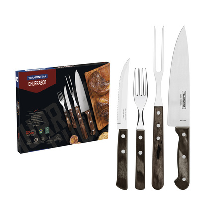 Kit para Churrasco Tramontina em Aço Inox com Cabo Castanho Polywood 14 Peças