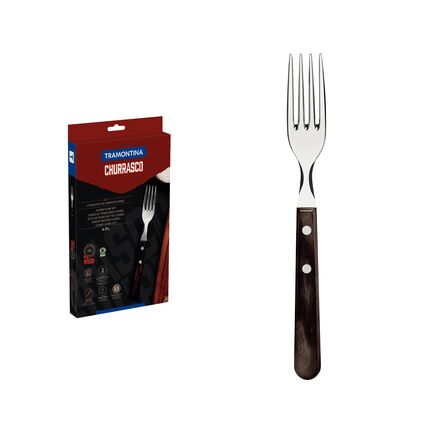 Conjunto de Garfos Jumbo para Churrasco Tramontina em Aço Inox com Cabo Castanho Polywood 4 Peças