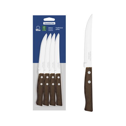 Conjunto de Facas para Churrasco e Frutas Tramontina Tradicional com Lâminas em Aço Inox e Cabos de Madeira Natural 12 Peças