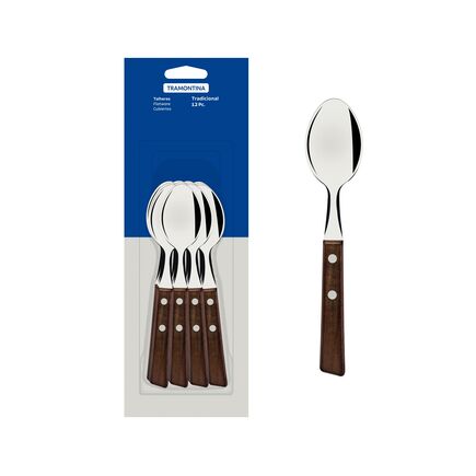 Conjunto de Colheres para Chá Tramontina Tradicional com Lâminas em Aço Inox e Cabos de Madeira Natural 12 Peças