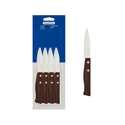 Conjunto de Facas para Frutas e Legumes Tramontina Tradicional com Lâminas em Aço Inox e Cabos de Madeira Natural 12 Peças
