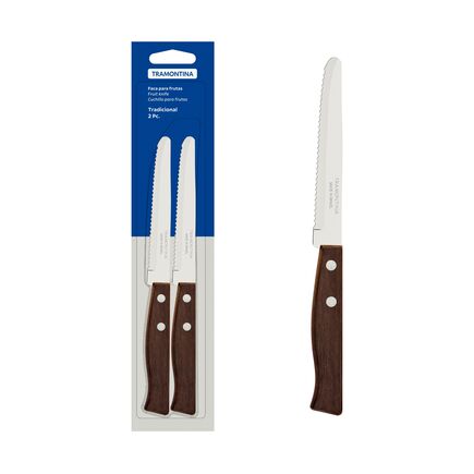 Conjunto de Facas para Frutas Tramontina Tradicional com Lâminas em Aço Inox e Cabos de Madeira Natural 02 Peças