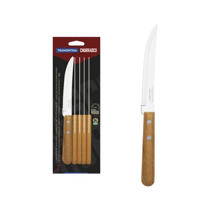 Conjunto de Facas para Churrasco Tramontina Dynamic com Lâminas em Aço Inox e Cabos de Madeira Natural 6 Peças