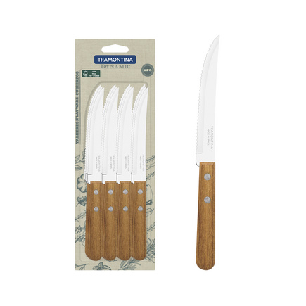 Conjunto de Facas para Churrasco e Frutas Tramontina Dynamic com Lâminas em Aço Inox e Cabos de Madeira Natural 12 Peças
