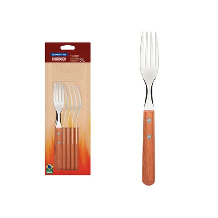 Conjunto de Garfos de Mesa Tramontina Dynamic com Lâminas em Aço Inox e Cabos de Madeira Natural 6 Peças
