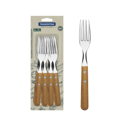 Conjunto de Garfos de Mesa Tramontina Dynamic com Lâminas em Aço Inox e Cabos de Madeira Natural 12 Peças