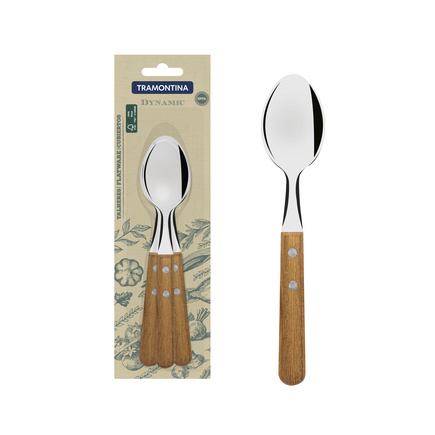 Conjunto de Colheres de Mesa Tramontina Dynamic com Lâminas em Aço Inox e Cabos de Madeira Natural 03 Peças