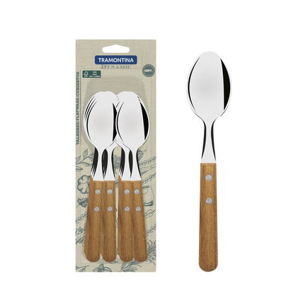 Conjunto de Colheres de Mesa Tramontina Dynamic com Lâminas em Aço Inox e Cabos de Madeira Natural 12 Peças