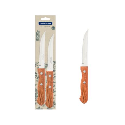 Conjunto de Facas para Churrasco e Frutas Tramontina Dynamic com Lâminas em Aço Inox e Cabos de Madeira Natural 2 Peças