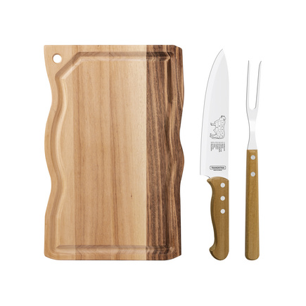 Kit para Churrasco Tramontina com Lâminas em Aço Inox e Cabos em Madeira Natural 3 Peças
