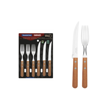 Jogo de Talheres Tramontina Churrasco com Lâminas em Aço Inox e Cabos de Madeira Natural 12 Peças