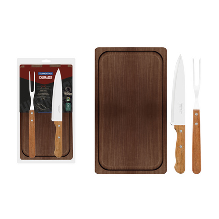 Kit para Churrasco Tramontina com Lâminas em Aço Inox e Cabos em Madeira Natural 3 Peças