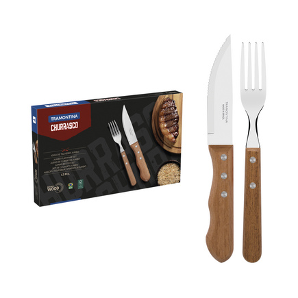 Jogo para Churrasco Tramontina Dynamic com Lâminas em Aço Inox e Cabos de Madeira Natural 12 Peças