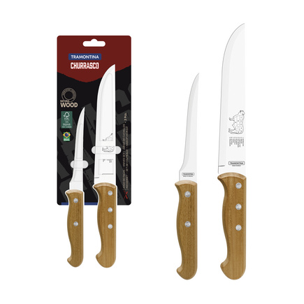 Jogo de Facas Tramontina Churrasco com Lâminas em Aço Inox e Cabos em Madeira Natural 2 Peças