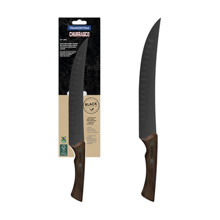 Faca para Carne Tramontina Churrasco Black com Lâmina em Aço Inox Escurecido e Cabo de Madeira 10