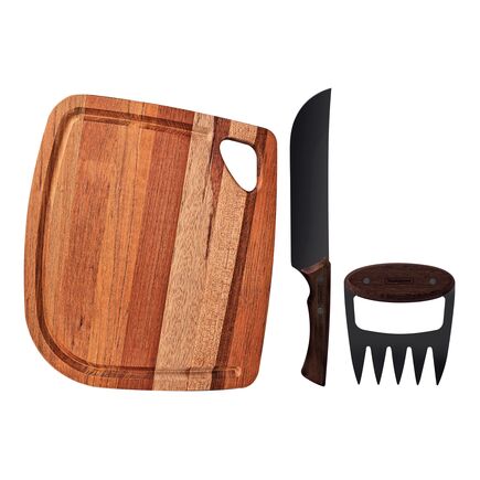Jogo para Churrasco Tramontina Churrasco Black com Lâminas de Aço Inox Escurecido com Cabos de Madeira e Tábua 3 Peças